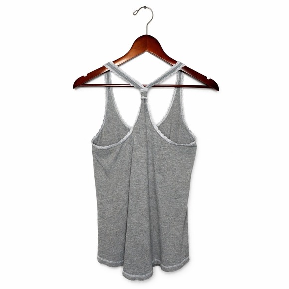 Hollister Womens Y2K Grey Lace Trim Racerback Tank Size M Heathered Cotton - Picture 4 of 8